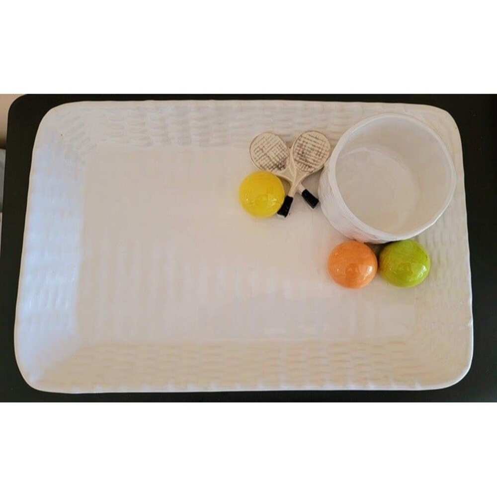 Briggs Pottery Tennis Themed 13 x 9" Ceramic Tray w Attached Bowl